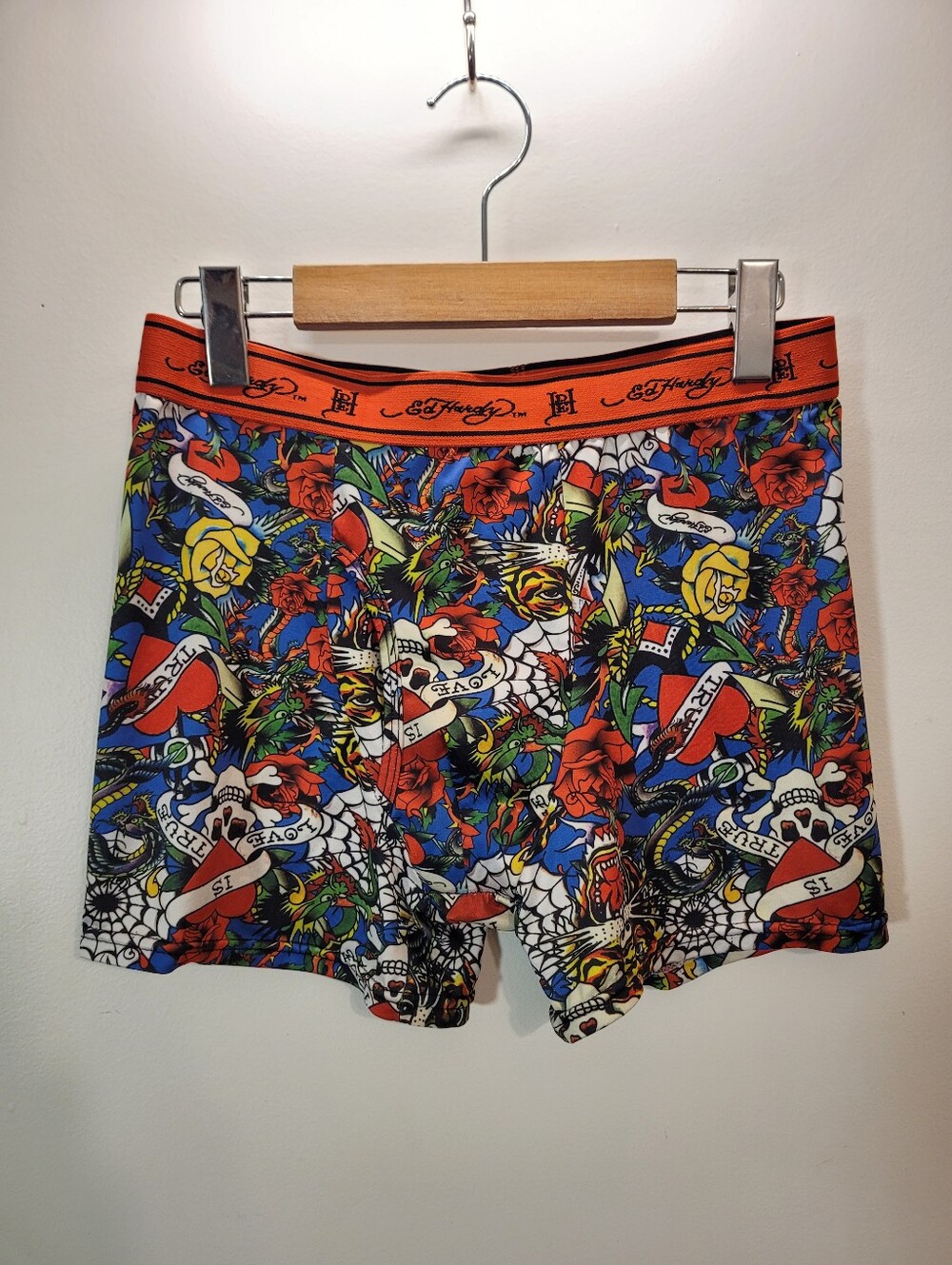 Ed Hardy Red Muticolor Boxer Briefs Skull & Roses - Size M